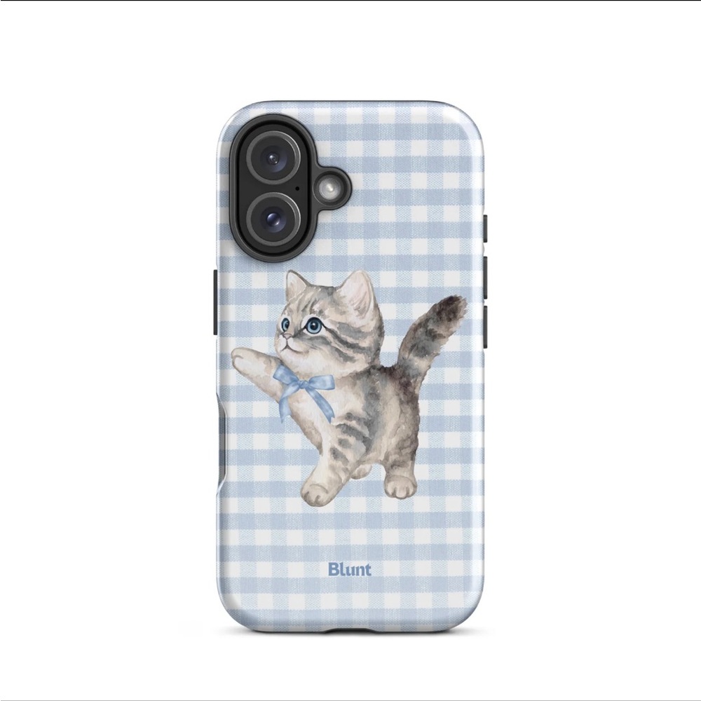 NEW iPhone 16 - Blunt Cases - Blue Gingham Cat Bow